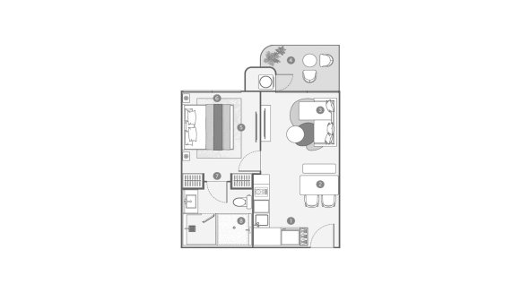 Apartment floor plan, 1 bedroom in Peylaa Phuket Bang Tao No. 11005 (2D)