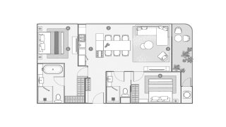 Apartment floor plan, 2 bedrooms in Peylaa Phuket Bang Tao No. 11006
